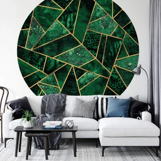 Round wall mural Fredriksson - Dark Green Emerald Abstract - non self-adhesive/self-adhesive wallpapers 