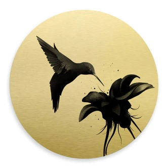 Alu-Dibond Wall Circle Gold Effect Kubistika - Hummingbird 