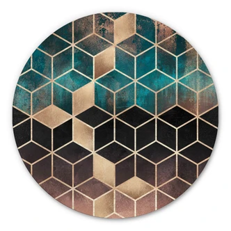 Alu-Dibond Wall Circle Fredrikson - Gold and Green Geometry 