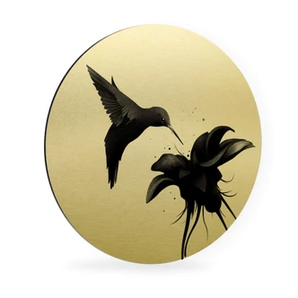 Alu-Dibond Wall Circle Gold Effect Kubistika - Hummingbird 