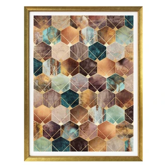 Poster Fredriksson - Hexagons - Gold and Copper 