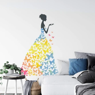 Aquarell Lady with Butterflies Wall Sticker 