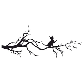 Branch with Cat (2 colour) - Wall Sticker 
