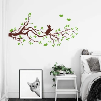 Branch with Cat (2 colour) - Wall Sticker 