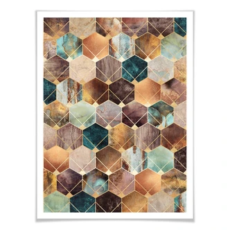 Poster Fredriksson - Hexagons - Gold and Copper 