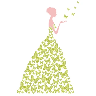 Lady with Butterflies (green) Wall sticker 