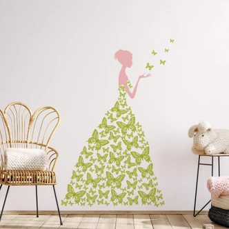 Lady with Butterflies (green) Wall sticker 