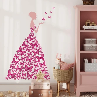 Lady With Butterflies (Pink) - Wall Sticker 