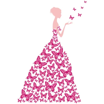 Lady With Butterflies (Pink) - Wall Sticker 