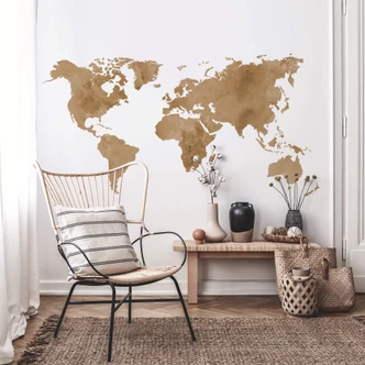 Wall sticker Water colour World Map -vintage brown 