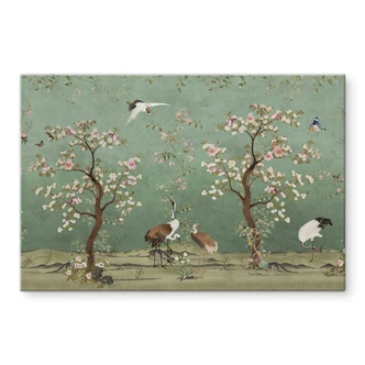 Wall Art Cranes in floral landscape - Bloomery Decor - Alu-Dibond 