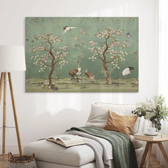 Wall Art Cranes in floral landscape - Bloomery Decor - Alu-Dibond 