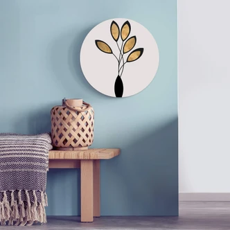 Alu-Dibond Wall Circle Kubistika - Abstract Golden Glower in Black Vase 