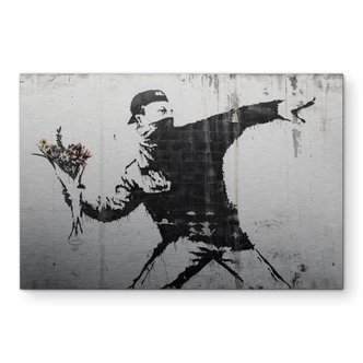 Alu-Dibond silver effect - Banksy - Flower Thrower 