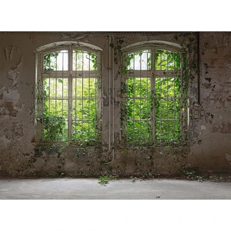 photo wallpaper designwalls in green and grey non-woven wallpaper Old Window concrete look nature 