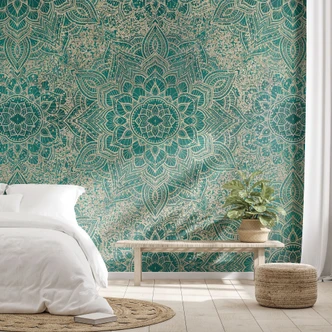 Ornaments Wall Mural Mandala Boho Gold-green - Bloomery Decor 