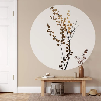 Round wall mural Kubistika - Golden Branch - non self-adhesive/self-adhesive wallpapers 