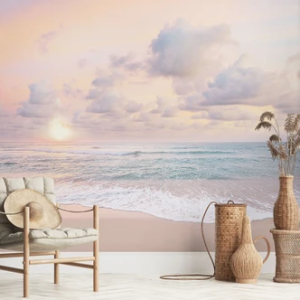 Wall Mural beach wallpaper - sunset over beach and sea - Sisi & Seb 