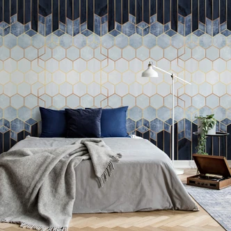 Wall Mural Fredriksson - Blue & White Hexagons 