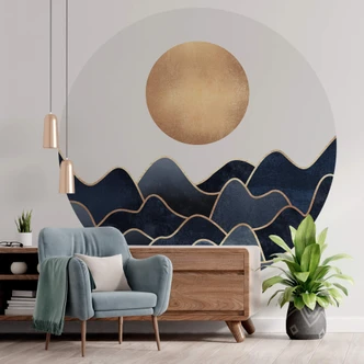 Round wall mural Fredriksson - Abstract Waves - non self-adhesive/self-adhesive wallpapers 