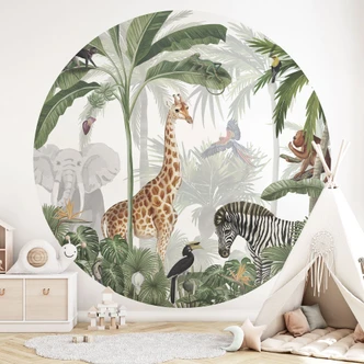 Round wall mural Kikki Belle - Jungle Jive - non self-adhesive/self-adhesive wallpapers 