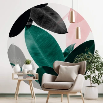 Round wall mural Sisi & Seb - Leaves - non self-adhesive/self-adhesive wallpapers 