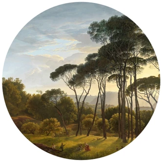Round wall mural Voogd - Italian Landscape with Umbrella Pines (dark version) - non self-adhesive/self-adhesive wallpapers 