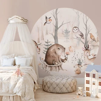 Round wall mural Kvilis - Animal Friends in the Forest - non self-adhesive/self-adhesive wallpapers 