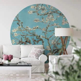 Round wall mural van Gogh - Almond Blossom (blue version) - non self-adhesive/self-adhesive wallpapers 