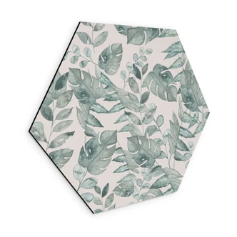 Hexagon Wall Art Jungle Leaves Watercolor Cream - Bloomery Decor - Alu-Dibond 