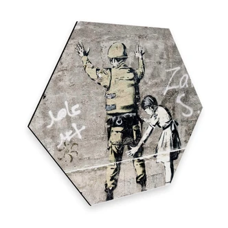 Hexagon alu-dibond Banksy - Girl searching soldier 