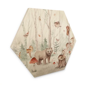 Hexagon Wood Print Forest Animals in Autumn - Kvilis 
