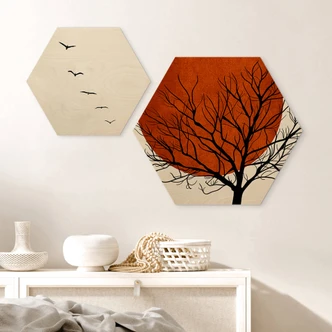 Hexagon Birch veneer - Kubistika - Warm Sunset 