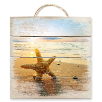 Starfish in the Sand - Wood Print 