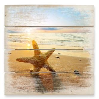 Starfish in the Sand - Wood Print 