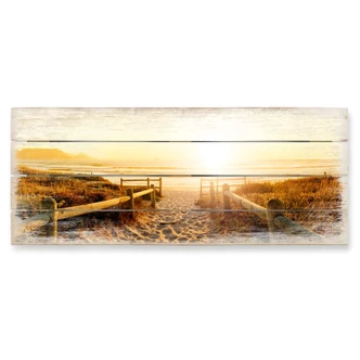 Sunset at the Beach - Panorama Wood Print 