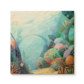 Wood Print coral reef in blue lagoon - DigitalArtsi 