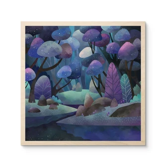 Wood Print Enchanted Forest in Midnight Blue - DigitalArtsi 