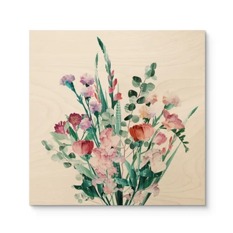 Wood Print Wildflower Bouquet in Spring - Goed Blauw - Square 