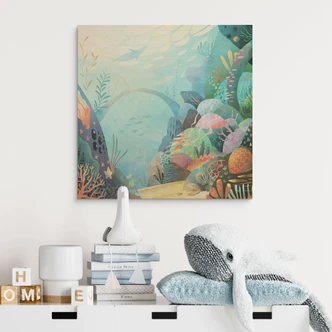 Wood Print coral reef in blue lagoon - DigitalArtsi 