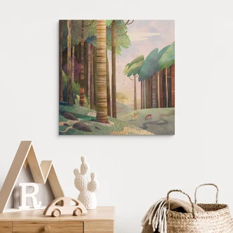 Wood Print Sunny forest with deer - DigitalArtsi 