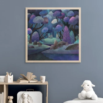 Wood Print Enchanted Forest in Midnight Blue - DigitalArtsi 
