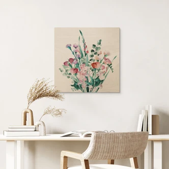 Wood Print Wildflower Bouquet in Spring - Goed Blauw - Square 