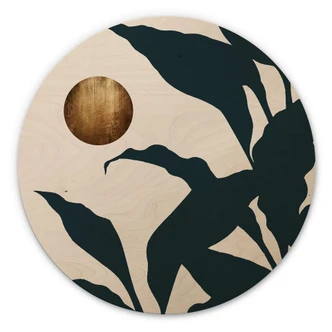 Wall Circle Wood Kubistika - Jungle Leaves 