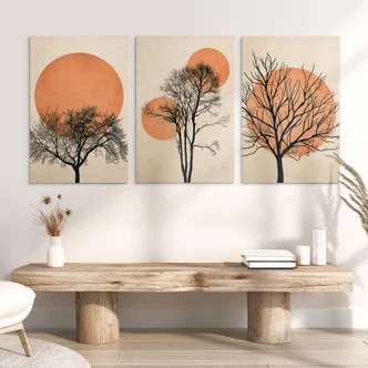 Wooden Poster Set Kubistika - Warm sunset in peach colours (3 pieces) 
