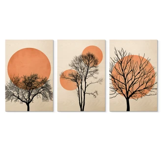 Wooden Poster Set Kubistika - Warm sunset in peach colours (3 pieces) 
