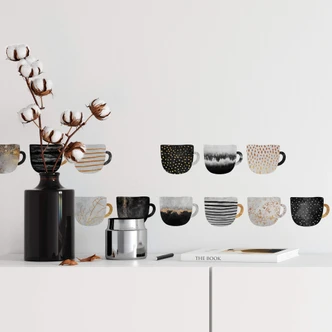 Wall sticker Fredriksson - Coffee Cups - Gold & Black 
