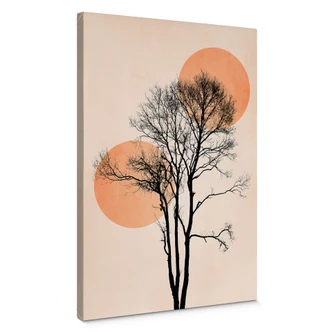 Canvas Print Sun and moon in orange - Kubistika 