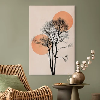 Canvas Print Sun and moon in orange - Kubistika 