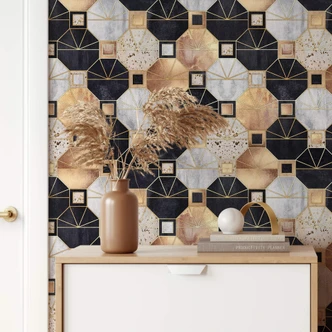 Patterned Wallpaper Fredriksson - Gold & Black 